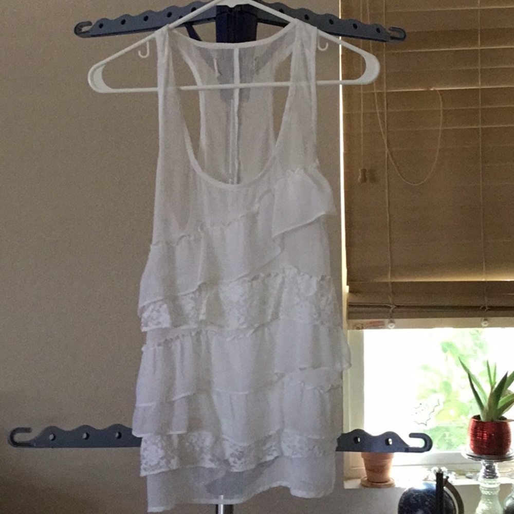 Sheer white lacy tank top